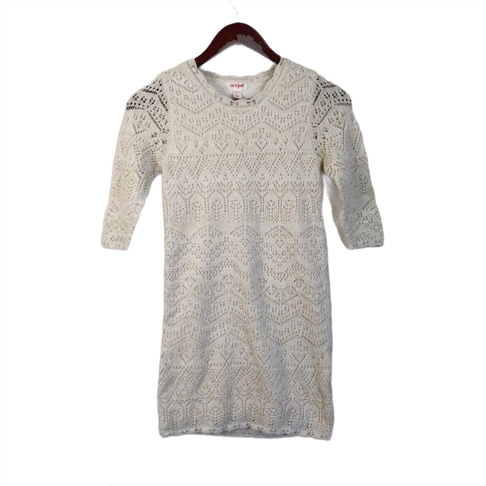 Cat & Jack Girls White Sparkle Knit Dress